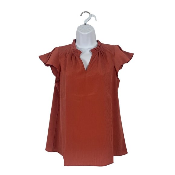 Nine West Womens Rust Ruffled Flutter Sleeve Top Size Small - Picture 1 of 9